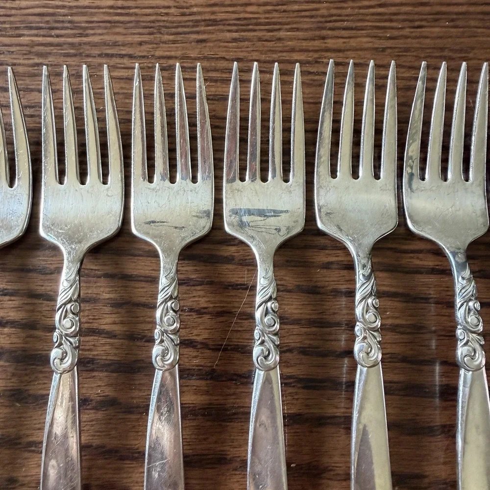 Vintage Oneida 1955 South Seas Salad Forks Silverplate‎ Flatware SET OF 7